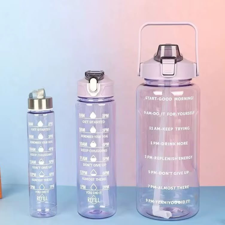 Pack 3 Gourdes Motivantes – Bouteille d'Eau Graduée 2L / 900ml / 300ml