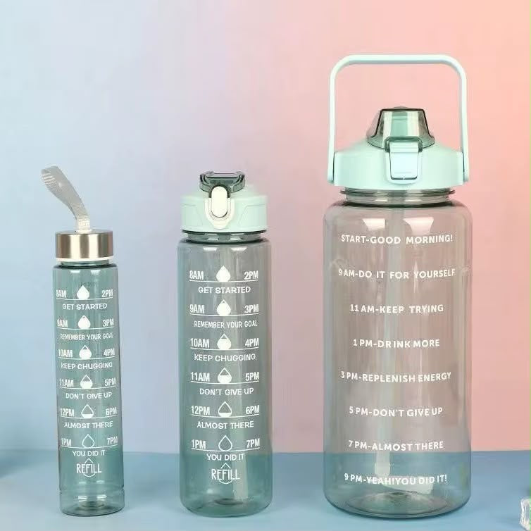 Pack 3 Gourdes Motivantes – Bouteille d'Eau Graduée 2L / 900ml / 300ml