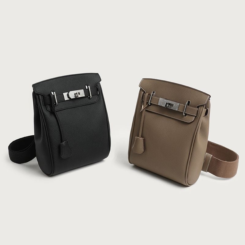 Sac à Bandoulière Homme Noir Élégant avec Fermoir Métallique Argenté
