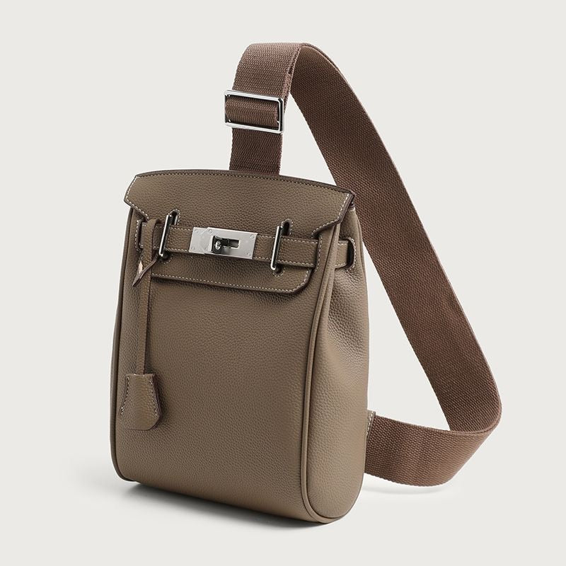 Sac à Bandoulière Homme Noir Élégant avec Fermoir Métallique Argenté