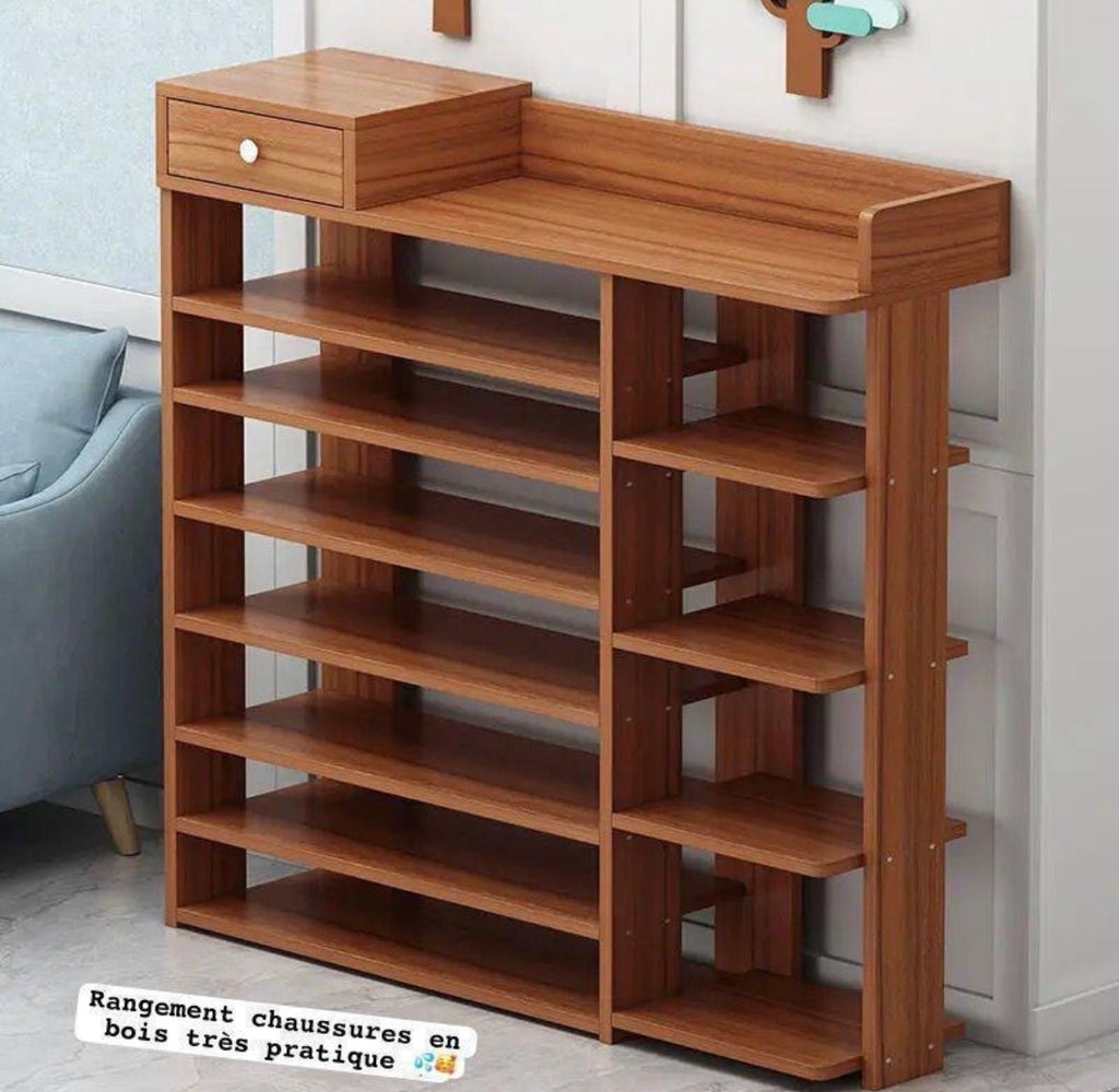 Meuble range-chaussures en bois à 7 niveaux – Grande capacité avec tiroir
