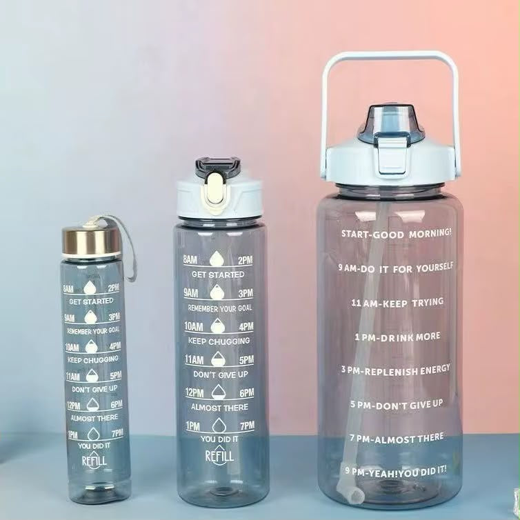 Pack 3 Gourdes Motivantes – Bouteille d'Eau Graduée 2L / 900ml / 300ml