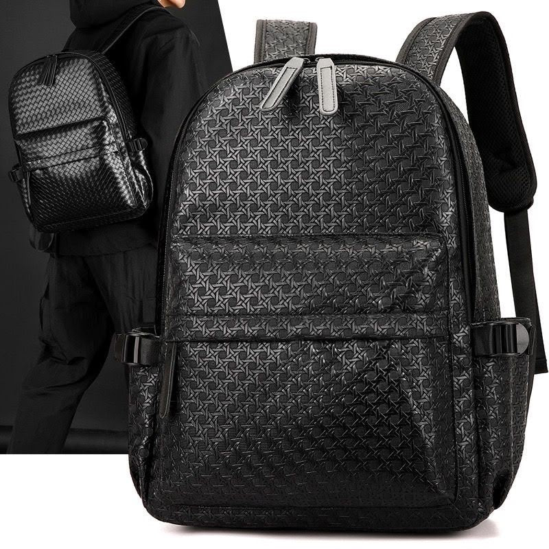 Sac à Dos Homme en Cuir Tressé Noir – Style Luxe, Grand Volume pour Travail, Voyage et Ordinateur