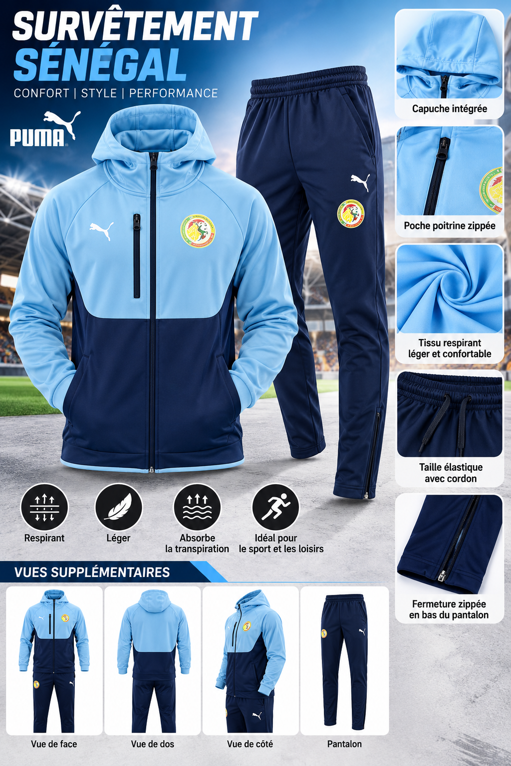 Survêtement Sénégal Homme Bleu Ciel et Bleu Marine – SD Market