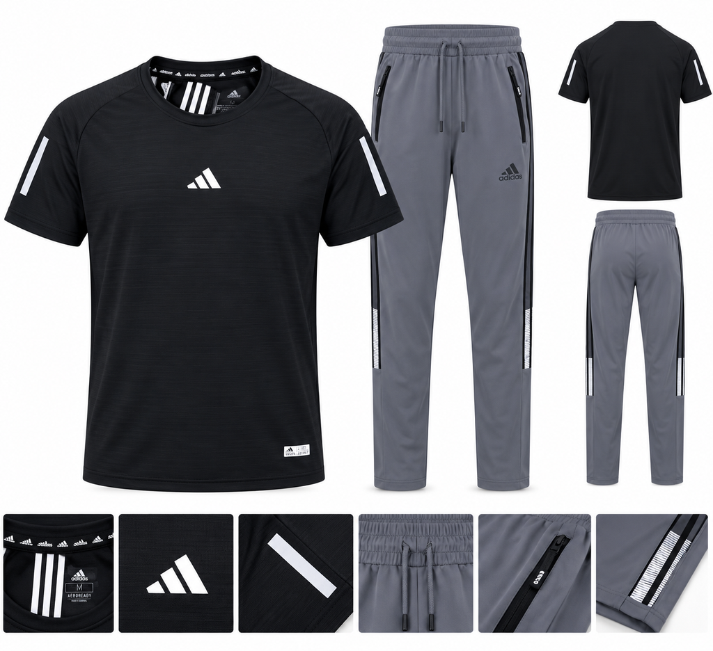 Ensemble Sport Homme 2 Pièces – T-shirt Respirant et Pantalon Jogging avec Poches Zippées | SD Market