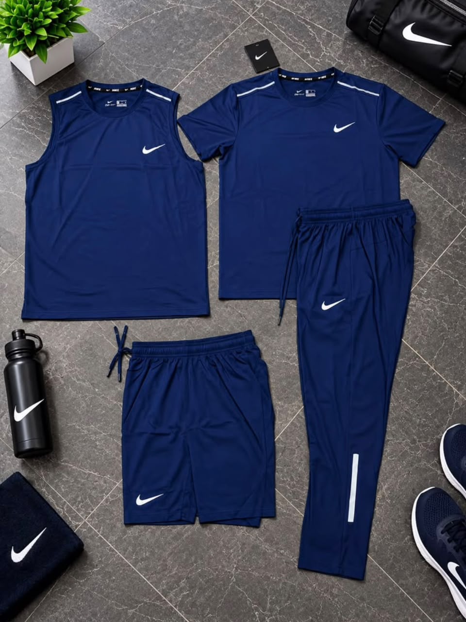 Ensemble de Sport Homme 4 Pièces – T-shirt, Débardeur, Short & Pantalon Jogging