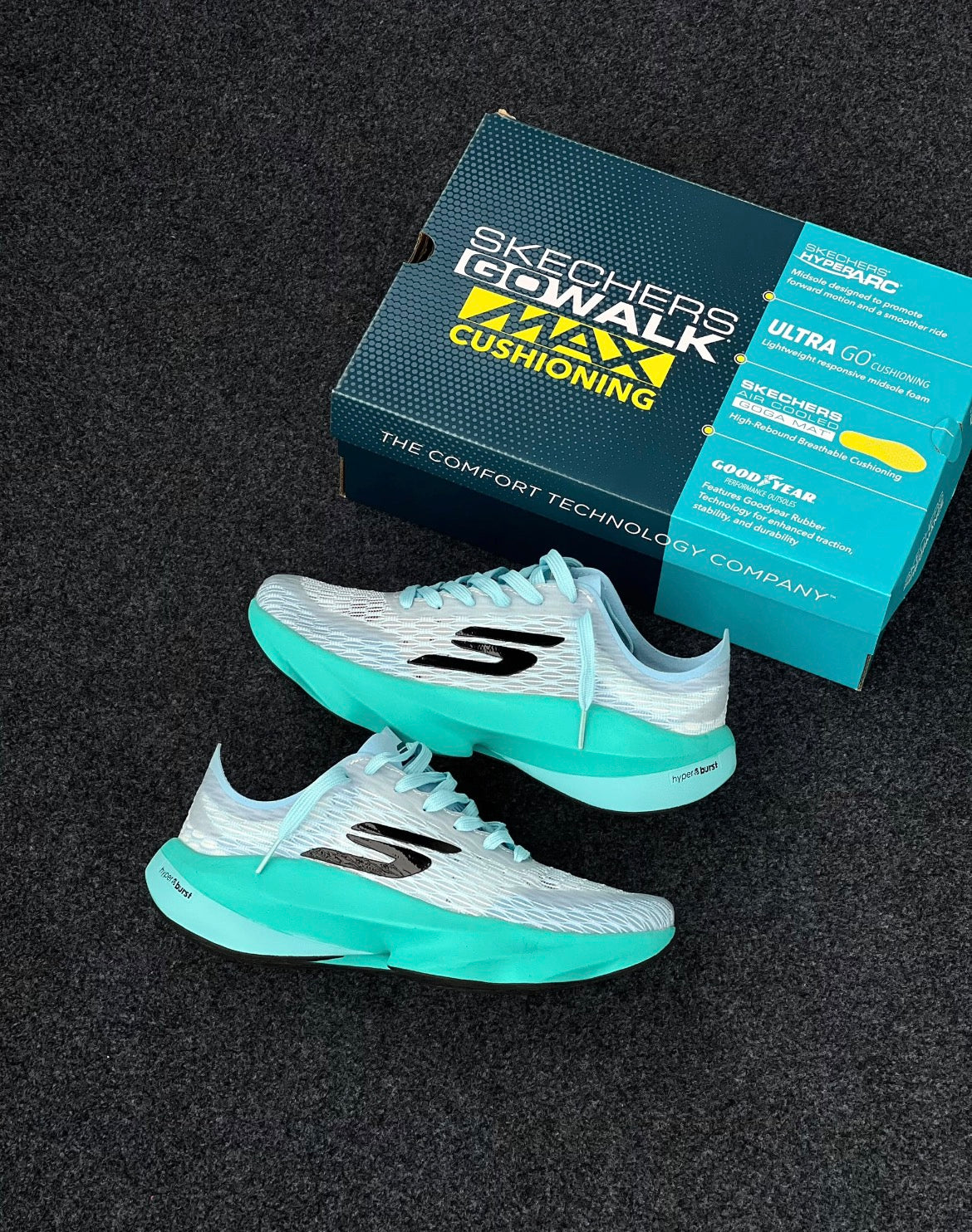 Baskets de running Skechers GO WALK Hyper Burst – Blanc et turquoise, légères et confortables | SD Market