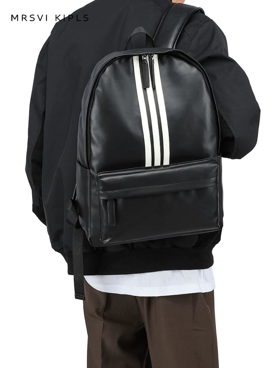 Sac à dos homme en cuir PU – Design élégant à bandes blanches