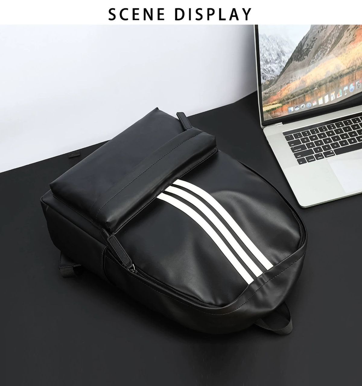 Sac à dos homme en cuir PU – Design élégant à bandes blanches