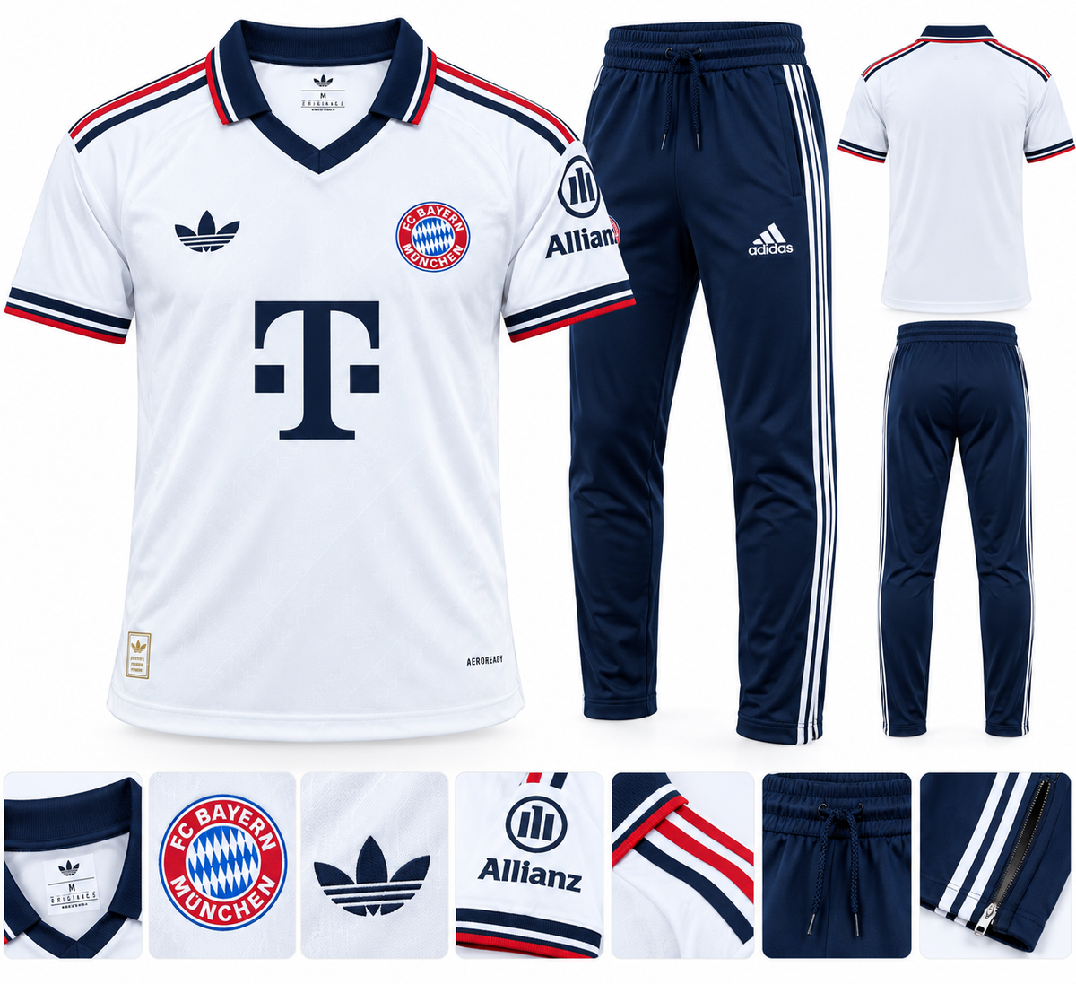 Ensemble Bayern Munich Homme Blanc et Bleu Marine – Maillot + Pantalon