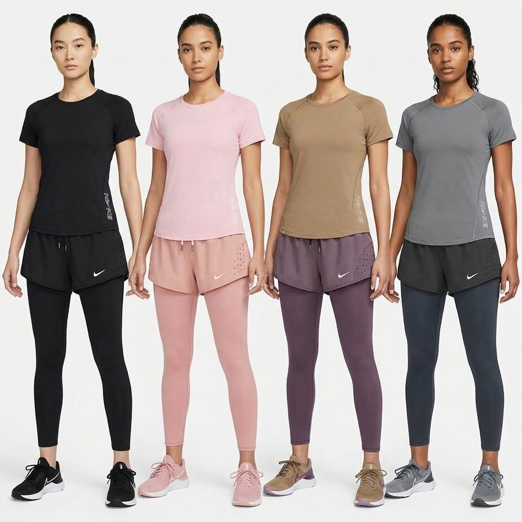 Ensemble de Sport Femme – Legging 2-en-1 avec Short + T-Shirt Fitness