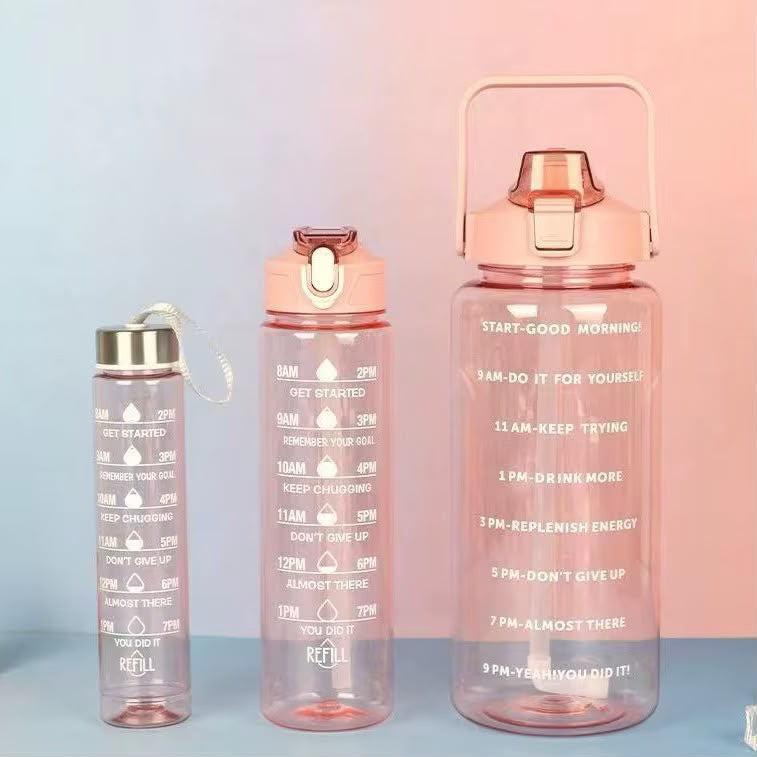 Pack 3 Gourdes Motivantes – Bouteille d'Eau Graduée 2L / 900ml / 300ml