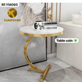Table d’appoint ronde effet marbre blanc et finition dorée – Design moderne