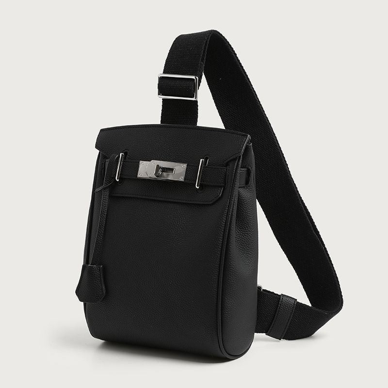 Sac à Bandoulière Homme Noir Élégant avec Fermoir Métallique Argenté