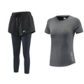 Ensemble de Sport Femme – Legging 2-en-1 avec Short + T-Shirt Fitness