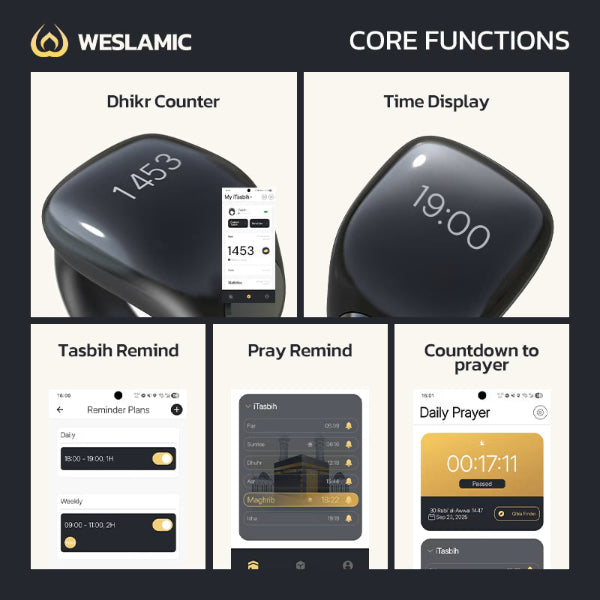 Bague Intelligente iTasbih – Compteur de Dhikr avec Écran OLED et Rappels de Prière