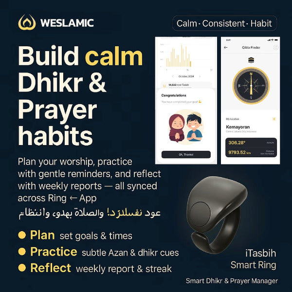 Bague Intelligente iTasbih – Compteur de Dhikr avec Écran OLED et Rappels de Prière