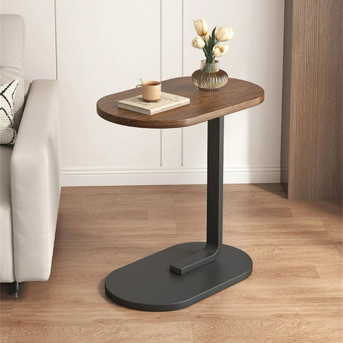 : Mini Table Basse Coulissante Sous Canapé – Plateau Bois & Support Métal pour Café, Livre et Ordinateur